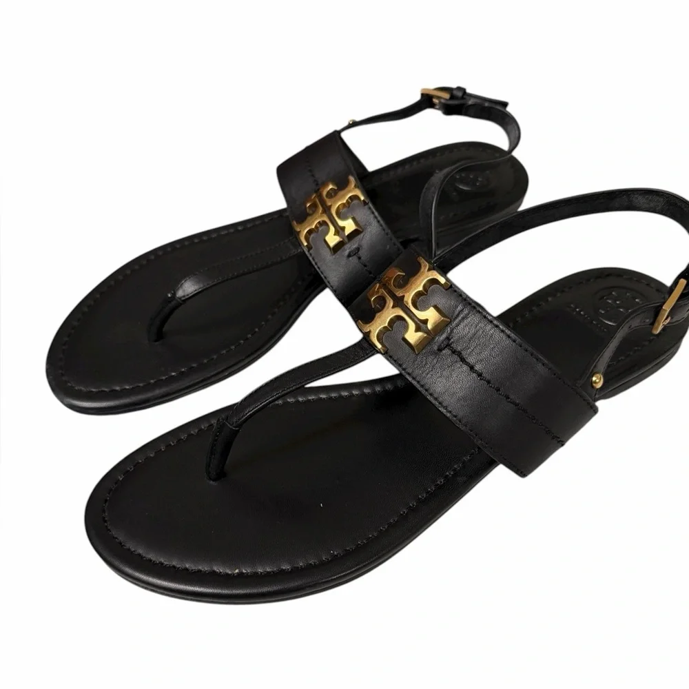 TORY BURCH Everly T Strap Sandals Black Size 10